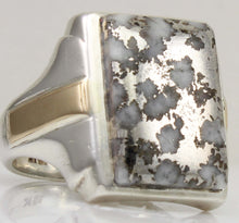 Load image into Gallery viewer, Antique 1920's Art Deco RARE Natural Silver Ore in Quartz Solid Sterling Silver &amp; 10k Gold Mens Ring