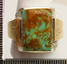 Load image into Gallery viewer, Antique SIGNED ECCO 1920's Art Deco Natural Kingman Mine Turquoise Silver &amp; 10k Gold Men's Ring