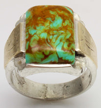 Load image into Gallery viewer, Antique SIGNED ECCO 1920's Art Deco Natural Kingman Mine Turquoise Silver &amp; 10k Gold Men's Ring