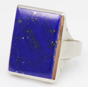 HEAVY Antique 1920's Art Deco LARGE Natural Lapis Lazuli Hand 10k Solid White Gold Men's Ring