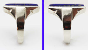 HEAVY Antique 1920's Art Deco LARGE Natural Lapis Lazuli Hand 10k Solid White Gold Men's Ring