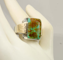 Load image into Gallery viewer, Antique SIGNED ECCO 1920's Art Deco Natural Kingman Mine Turquoise Silver &amp; 10k Gold Men's Ring