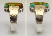 Load image into Gallery viewer, Antique SIGNED ECCO 1920's Art Deco Natural Kingman Mine Turquoise Silver &amp; 10k Gold Men's Ring