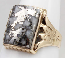 Load image into Gallery viewer, Antique c1900 Victorian VERY RARE Natural Silver Ore in Quartz Engraved 10k Solid Gold Men&#39;s Ring