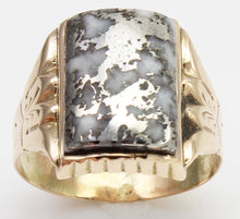 Load image into Gallery viewer, Antique c1900 Victorian VERY RARE Natural Silver Ore in Quartz Engraved 10k Solid Gold Men&#39;s Ring