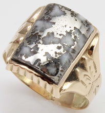 Load image into Gallery viewer, Antique c1900 Victorian VERY RARE Natural Silver Ore in Quartz Engraved 10k Solid Gold Men&#39;s Ring