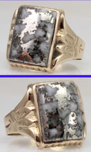 Load image into Gallery viewer, Antique c1900 Victorian VERY RARE Natural Silver Ore in Quartz Engraved 10k Solid Gold Men&#39;s Ring