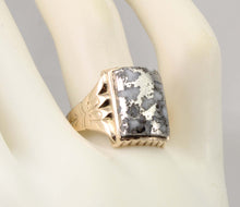 Load image into Gallery viewer, Antique c1900 Victorian VERY RARE Natural Silver Ore in Quartz Engraved 10k Solid Gold Men&#39;s Ring