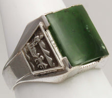 Load image into Gallery viewer, Vintage 1940's SIGNED Ostby &amp; Barton Winter Motif Snowshoe &amp; Sled Dog Alaskan Jade Silver Men's Ring
