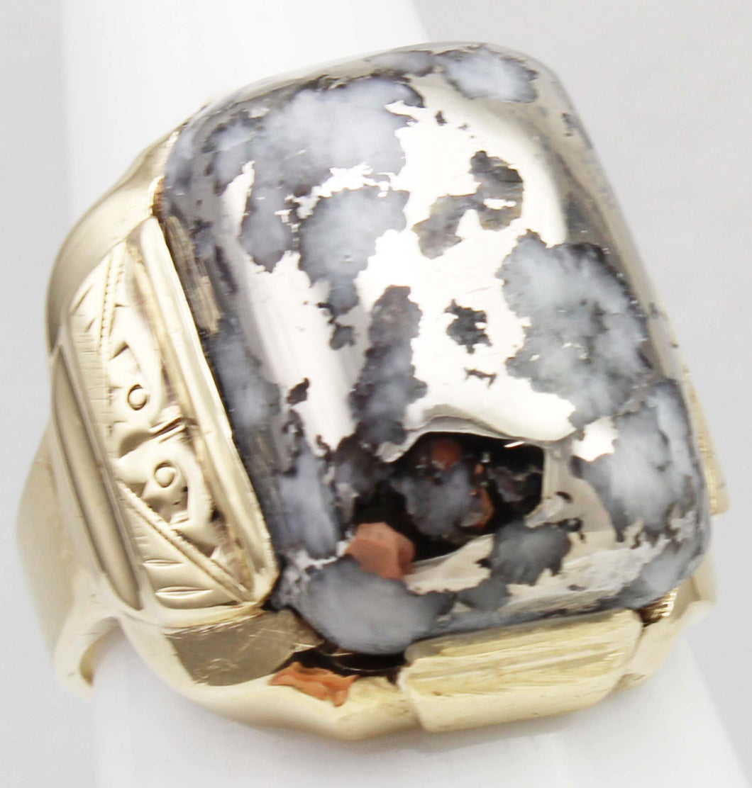 Antique 1920's Art Deco RARE Natural Silver Ore in Quartz Hand Engraved 10k Solid Gold Men's Ring