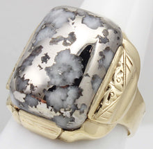 Load image into Gallery viewer, Antique 1920&#39;s Art Deco RARE Natural Silver Ore in Quartz Hand Engraved 10k Solid Gold Men&#39;s Ring