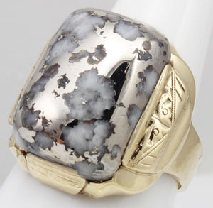 Antique 1920's Art Deco RARE Natural Silver Ore in Quartz Hand Engraved 10k Solid Gold Men's Ring