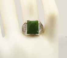 Load image into Gallery viewer, Vintage 1940's SIGNED Ostby &amp; Barton Winter Motif Snowshoe &amp; Sled Dog Alaskan Jade Silver Men's Ring
