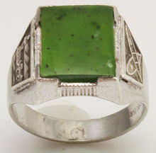Load image into Gallery viewer, Vintage 1940's SIGNED Ostby &amp; Barton Winter Motif Snowshoe &amp; Sled Dog Alaskan Jade Silver Men's Ring