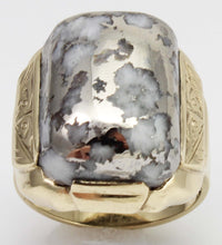 Load image into Gallery viewer, Antique 1920&#39;s Art Deco RARE Natural Silver Ore in Quartz Hand Engraved 10k Solid Gold Men&#39;s Ring