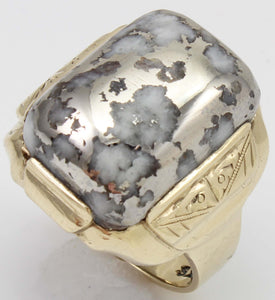 Antique 1920's Art Deco RARE Natural Silver Ore in Quartz Hand Engraved 10k Solid Gold Men's Ring