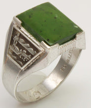Load image into Gallery viewer, Vintage 1940's SIGNED Ostby &amp; Barton Winter Motif Snowshoe &amp; Sled Dog Alaskan Jade Silver Men's Ring