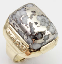 Load image into Gallery viewer, Antique 1920&#39;s Art Deco RARE Natural Silver Ore in Quartz Hand Engraved 10k Solid Gold Men&#39;s Ring