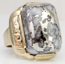 Load image into Gallery viewer, Antique 1920&#39;s Art Deco RARE Natural Silver Ore in Quartz Hand Engraved 10k Solid Gold Men&#39;s Ring