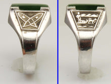 Load image into Gallery viewer, Vintage 1940's SIGNED Ostby &amp; Barton Winter Motif Snowshoe &amp; Sled Dog Alaskan Jade Silver Men's Ring