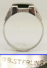 Load image into Gallery viewer, Vintage 1940's SIGNED Ostby &amp; Barton Winter Motif Snowshoe &amp; Sled Dog Alaskan Jade Silver Men's Ring