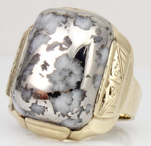 Load image into Gallery viewer, Antique 1920&#39;s Art Deco RARE Natural Silver Ore in Quartz Hand Engraved 10k Solid Gold Men&#39;s Ring