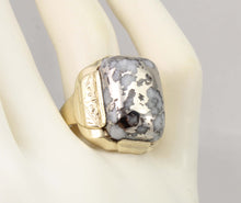 Load image into Gallery viewer, Antique 1920&#39;s Art Deco RARE Natural Silver Ore in Quartz Hand Engraved 10k Solid Gold Men&#39;s Ring