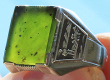 Load image into Gallery viewer, Vintage 1940's SIGNED Ostby &amp; Barton Winter Motif Snowshoe &amp; Sled Dog Alaskan Jade Silver Men's Ring