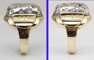 Antique 1920's Art Deco RARE Natural Silver Ore in Quartz Hand Engraved 10k Solid Gold Men's Ring