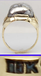 Antique 1920's Art Deco RARE Natural Silver Ore in Quartz Hand Engraved 10k Solid Gold Men's Ring