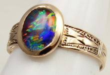Load image into Gallery viewer, Antique c1900 Victorian Natural Opal Engraved &amp; Milgrained 10k Solid Rose Gold Ladies Cocktail Ring