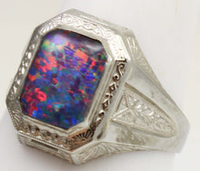 Load image into Gallery viewer, Antique 1920's Art Deco SIGNED Ostby &amp; Barton RAINBOW Opal 10k Solid White Gold Men's Ring