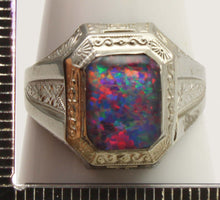 Load image into Gallery viewer, Antique 1920's Art Deco SIGNED Ostby &amp; Barton RAINBOW Opal 10k Solid White Gold Men's Ring