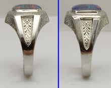 Load image into Gallery viewer, Antique 1920's Art Deco SIGNED Ostby &amp; Barton RAINBOW Opal 10k Solid White Gold Men's Ring