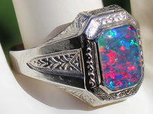 Load image into Gallery viewer, Antique 1920's Art Deco SIGNED Ostby &amp; Barton RAINBOW Opal 10k Solid White Gold Men's Ring