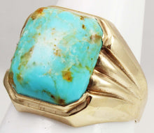 Load image into Gallery viewer, Vintage 1940&#39;s SIGNED Plainville Stock RARE ORANGE Matrix Kingman Turquoise 10k Solid Gold Mens Ring