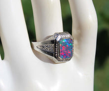 Load image into Gallery viewer, Antique 1920's Art Deco SIGNED Ostby &amp; Barton RAINBOW Opal 10k Solid White Gold Men's Ring
