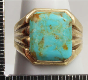 Vintage 1940's SIGNED Plainville Stock RARE ORANGE Matrix Kingman Turquoise 10k Solid Gold Mens Ring