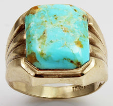 Load image into Gallery viewer, Vintage 1940&#39;s SIGNED Plainville Stock RARE ORANGE Matrix Kingman Turquoise 10k Solid Gold Mens Ring