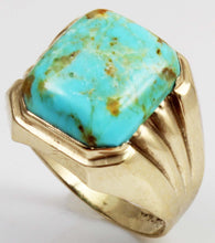 Load image into Gallery viewer, Vintage 1940&#39;s SIGNED Plainville Stock RARE ORANGE Matrix Kingman Turquoise 10k Solid Gold Mens Ring