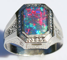 Load image into Gallery viewer, Antique 1920's Art Deco SIGNED Ostby &amp; Barton RAINBOW Opal 10k Solid White Gold Men's Ring