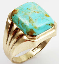 Load image into Gallery viewer, Vintage 1940&#39;s SIGNED Plainville Stock RARE ORANGE Matrix Kingman Turquoise 10k Solid Gold Mens Ring