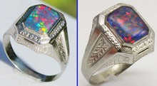 Load image into Gallery viewer, Antique 1920's Art Deco SIGNED Ostby &amp; Barton RAINBOW Opal 10k Solid White Gold Men's Ring