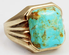 Load image into Gallery viewer, Vintage 1940&#39;s SIGNED Plainville Stock RARE ORANGE Matrix Kingman Turquoise 10k Solid Gold Mens Ring