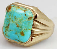 Load image into Gallery viewer, Vintage 1940&#39;s SIGNED Plainville Stock RARE ORANGE Matrix Kingman Turquoise 10k Solid Gold Mens Ring