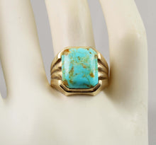 Load image into Gallery viewer, Vintage 1940&#39;s SIGNED Plainville Stock RARE ORANGE Matrix Kingman Turquoise 10k Solid Gold Mens Ring