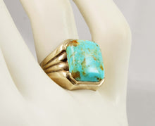 Load image into Gallery viewer, Vintage 1940&#39;s SIGNED Plainville Stock RARE ORANGE Matrix Kingman Turquoise 10k Solid Gold Mens Ring