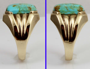 Vintage 1940's SIGNED Plainville Stock RARE ORANGE Matrix Kingman Turquoise 10k Solid Gold Mens Ring