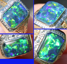 Load image into Gallery viewer, Antique 1920s Art Deco SIGNED Ostby &amp; Barton BLUE GREEN Opal 10k Solid White &amp; Yellow Gold Mens Ring