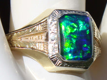 Load image into Gallery viewer, Antique 1920s Art Deco SIGNED Ostby &amp; Barton BLUE GREEN Opal 10k Solid White &amp; Yellow Gold Mens Ring